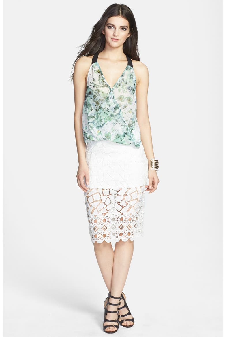 ASTR Illusion Lace Pencil Skirt, Alternate, color, WHITE