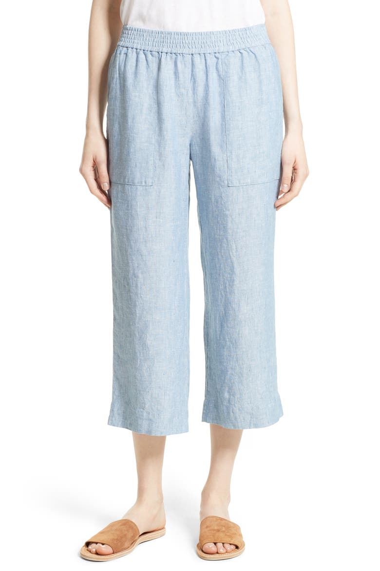 Azelie Linen Crop Pants, Main, color, ANTIQUE CHAMBRAY