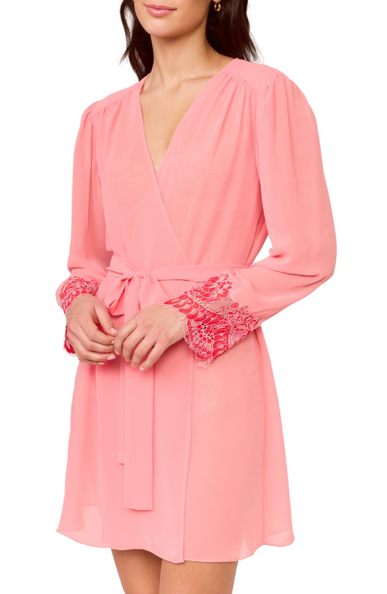 Rya Collection Shoreline Chantilly Lace Embellished Chiffon Wrap, Main, color, Rosewood