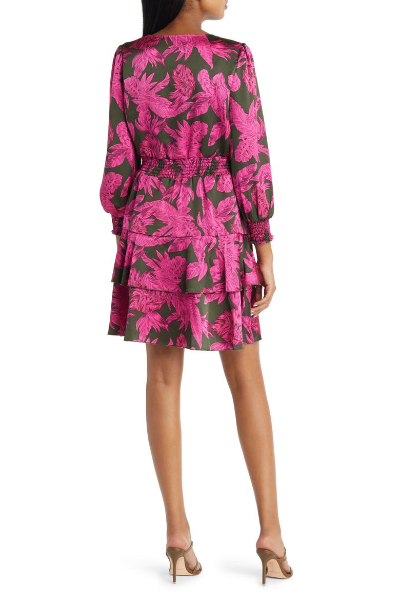 Winter Palm Long Sleeve Smocked Waist Minidress, Alternate, color, MAGENTA MULTI