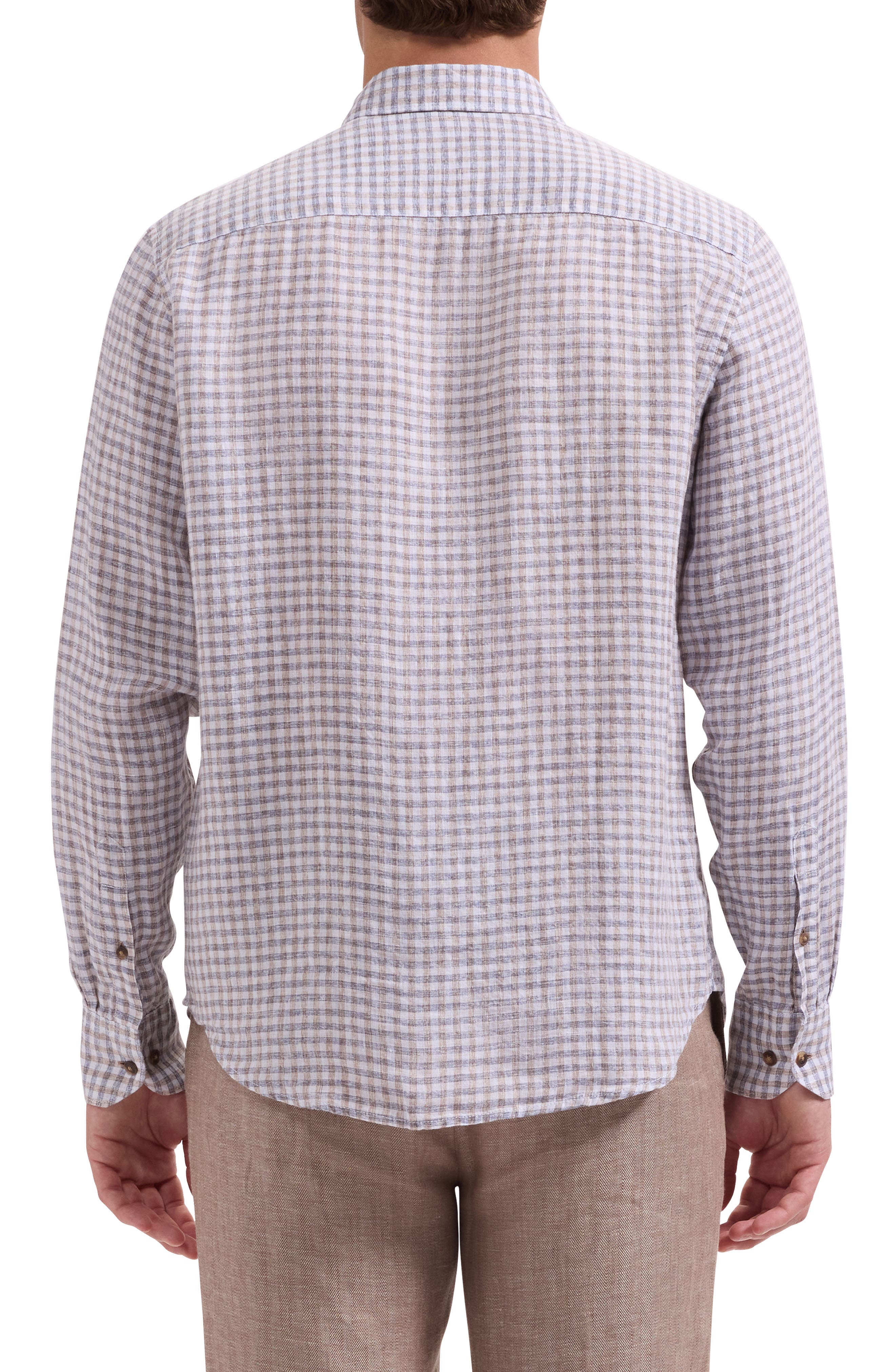 Karl Shaped Fit Gingham Check Linen Button-Up Shirt - image 4