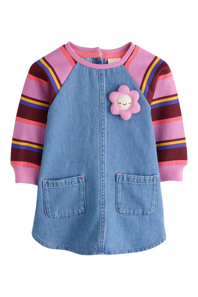 Kids' Stripe Sleeve Denim Dress, Main, color, BLUE