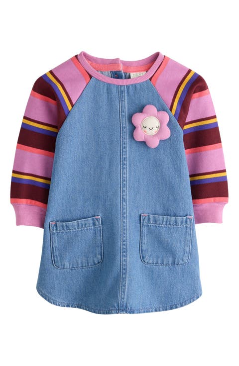 Kids' Stripe Sleeve Denim Dress