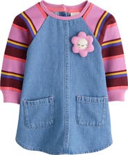 NEXT Kids' Stripe Sleeve Denim Dress