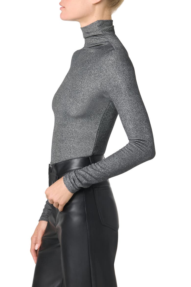 Lurex Long Sleeves Turtle Neck Top, Alternate, color, CHROME