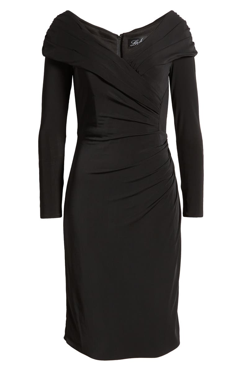 La Femme Long Sleeve Ruched Cocktail Dress, Alternate, color,