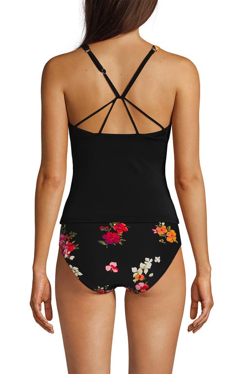 Lands' End Tugless High Neck Strappy Back Tankini Swimsuit Top In Black Meadow Floral Cascade