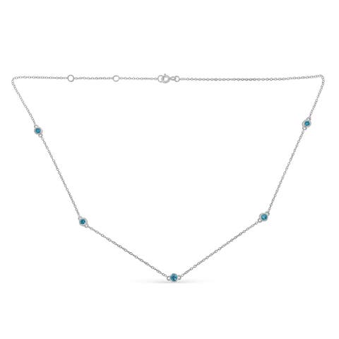 Silver 1/2 Cttw Treated Blue Diamond Bezel Station Necklace