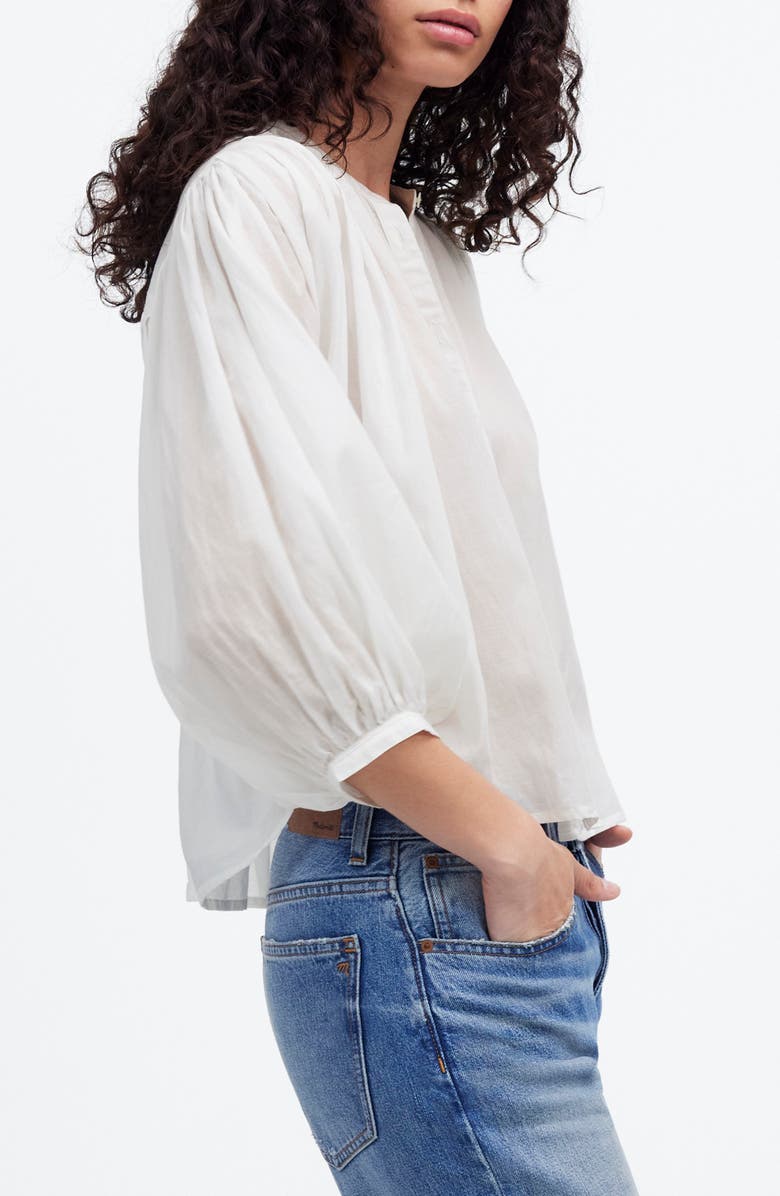 Madewell Shirred Voile Button-Up Top, Alternate, color, White
