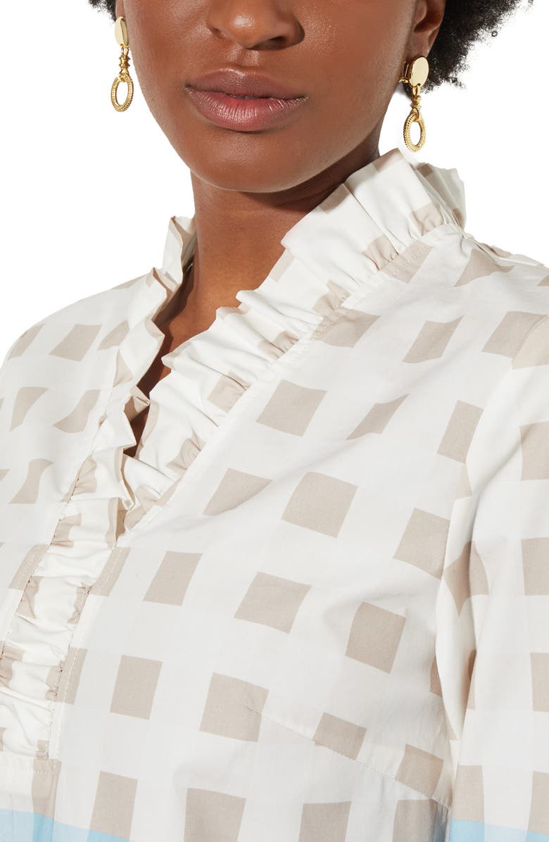 Ming Wang Ruffle Neck Gingham Shirt, Alternate, color,
