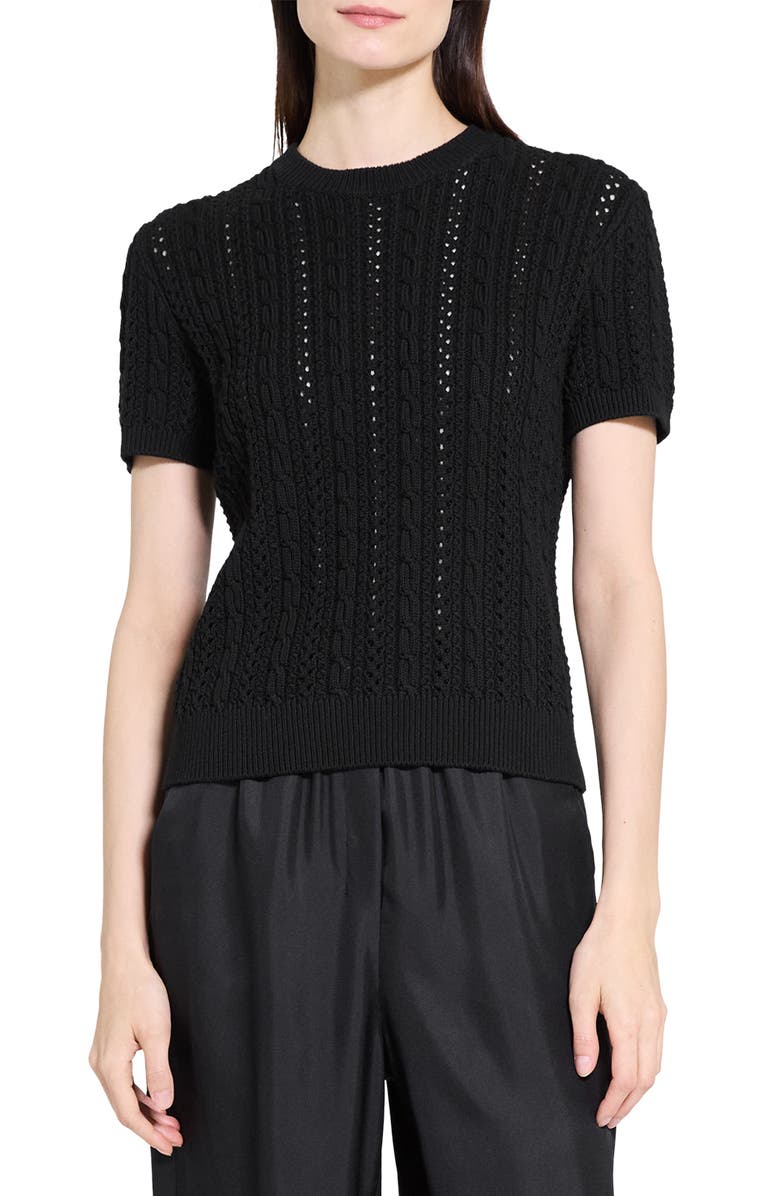 Theory Cable Stitch Short Sleeve Sweater, Main, color, 