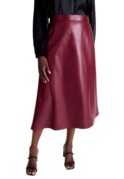 Jessica London Faux Leather Midi Skirt In Burgundy