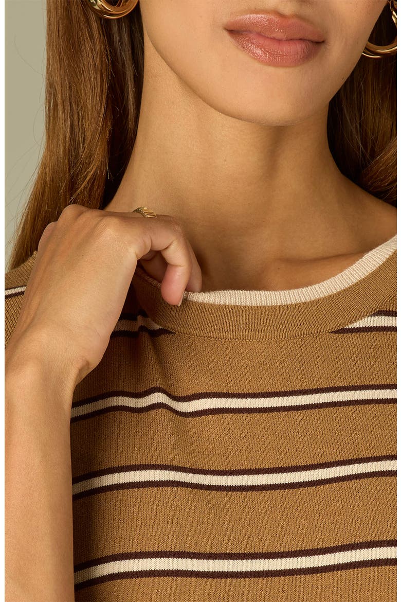Stripe Three Quarter Sleeve Crewneck Sweater, Alternate, color, HONEY WHEAT/ ECRU MULTI