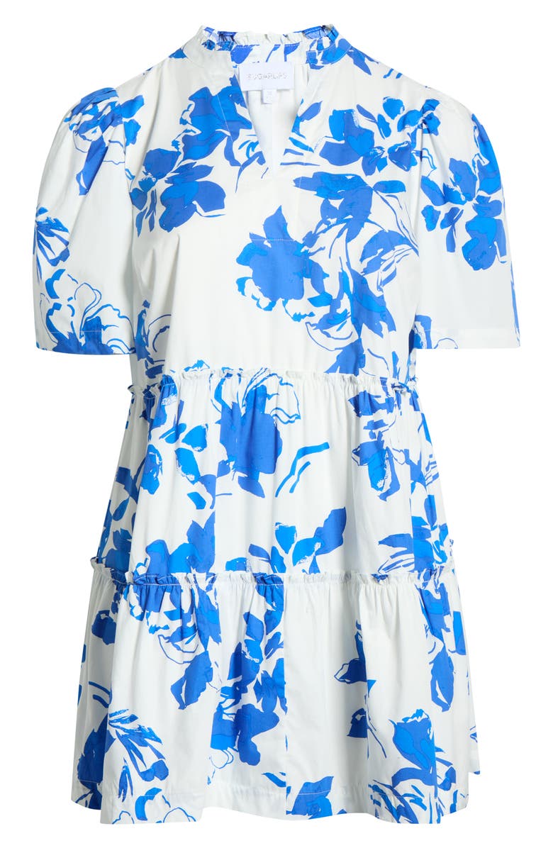 SUGARLIPS Aby Floral Dixie Tiered Cotton Dress, Alternate, color, White Cobalt Multi