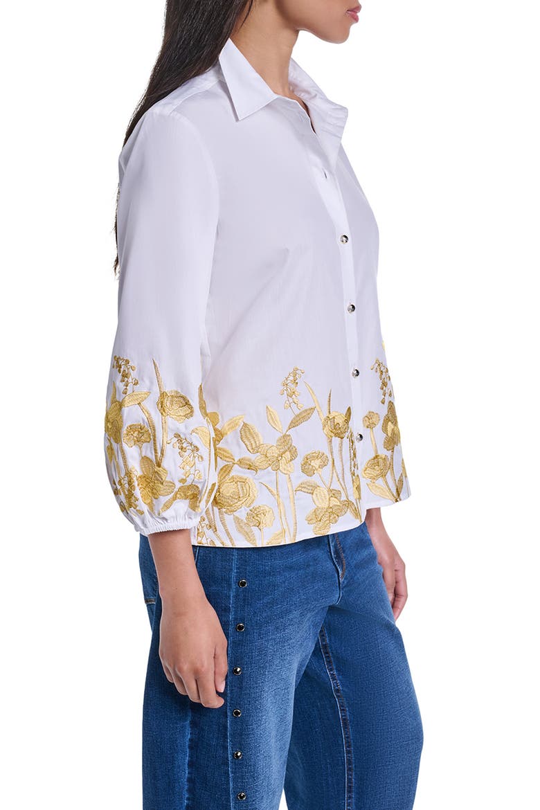Embroidered Puff Sleeve Cotton Shirt, Alternate, color, WHITE