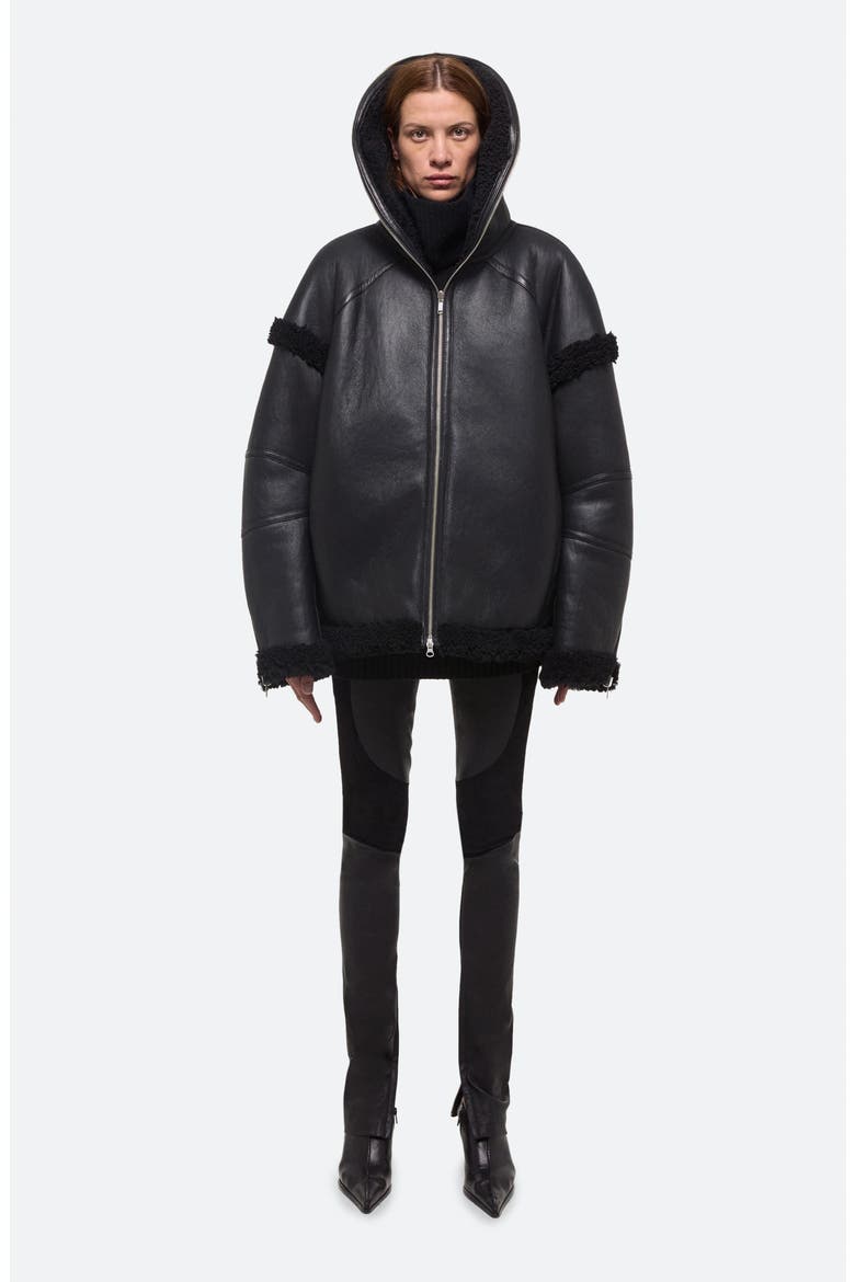 Apex Hooded Reversible Genuine Shearling & Leather Coat, Main, color, BLACK/ BLACK