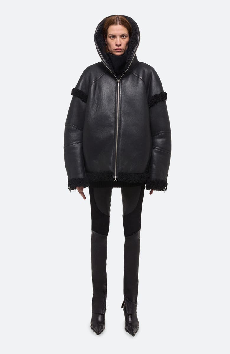 Helmut Lang Apex Hooded Reversible Genuine Shearling & Leather Coat, Main, color, 