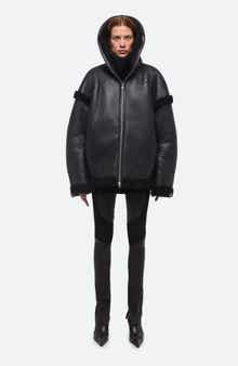 Helmut Lang Apex Hooded Reversible Genuine Shearling & Leather Coat