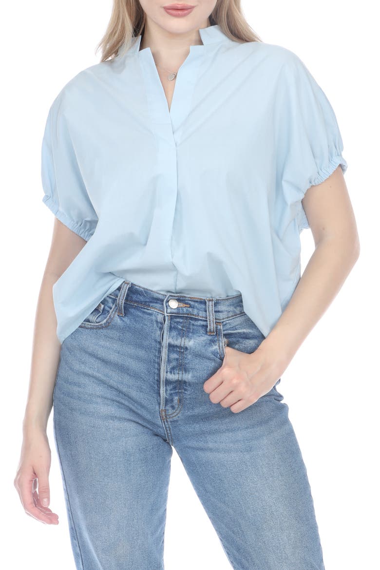 Pleated V-Neck Top, Main, color, LIGHT BLUE