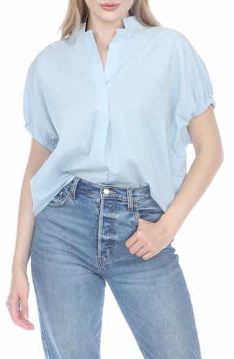 RAIN AND ROSE Pleated V-Neck Top