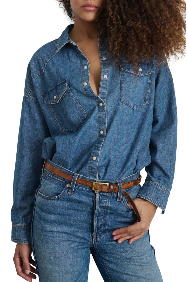 Western Denim Shirt, Main, color, SANTA FE MEDIUM WASH