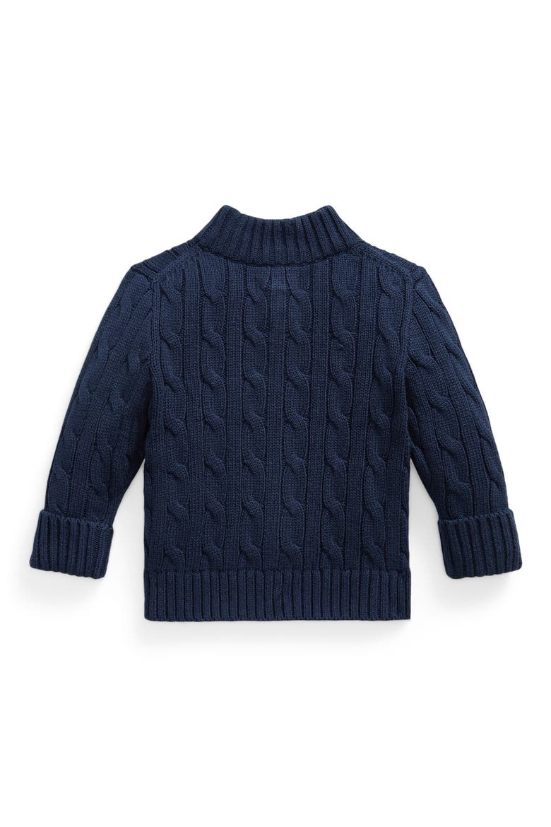 Kids' Polo Bear Cable Knit Full Zip Cotton Sweater, Alternate, color, REFINED NAVY