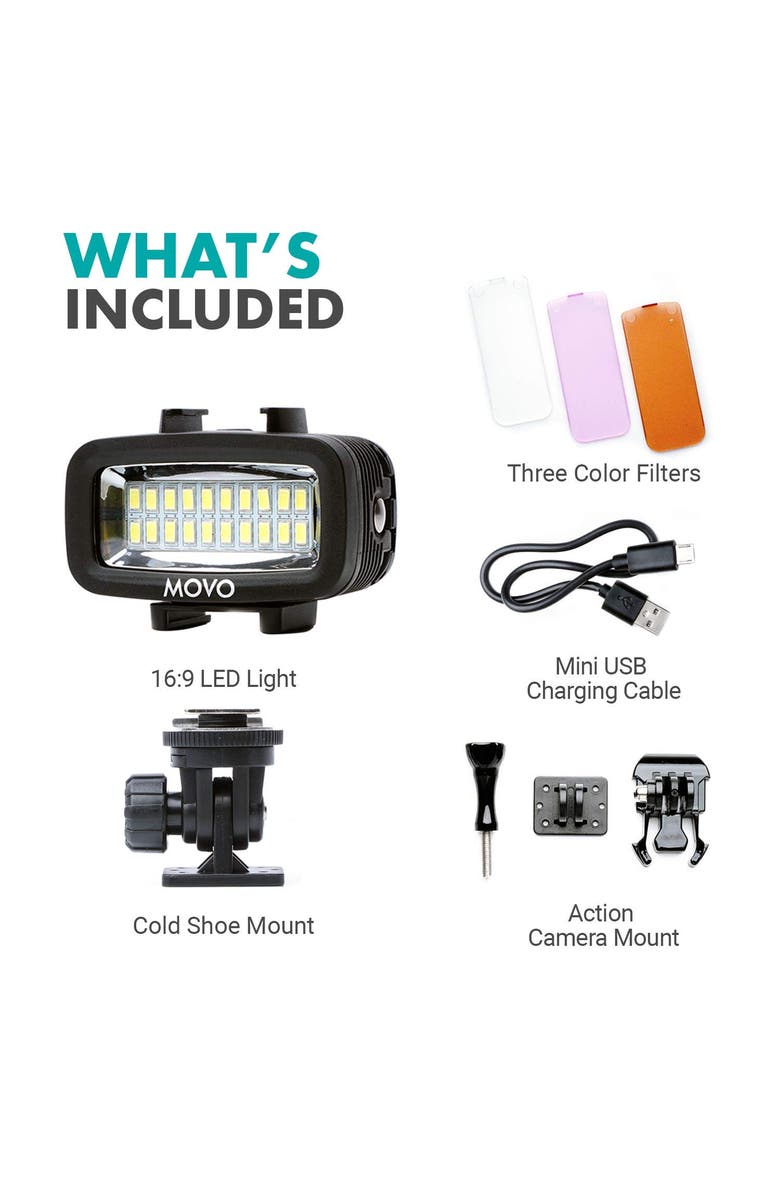 MOVO LED-WP Underwater High-Power LED Video Light - Compatible with GoPro, DSLR, Alternate, color, Black