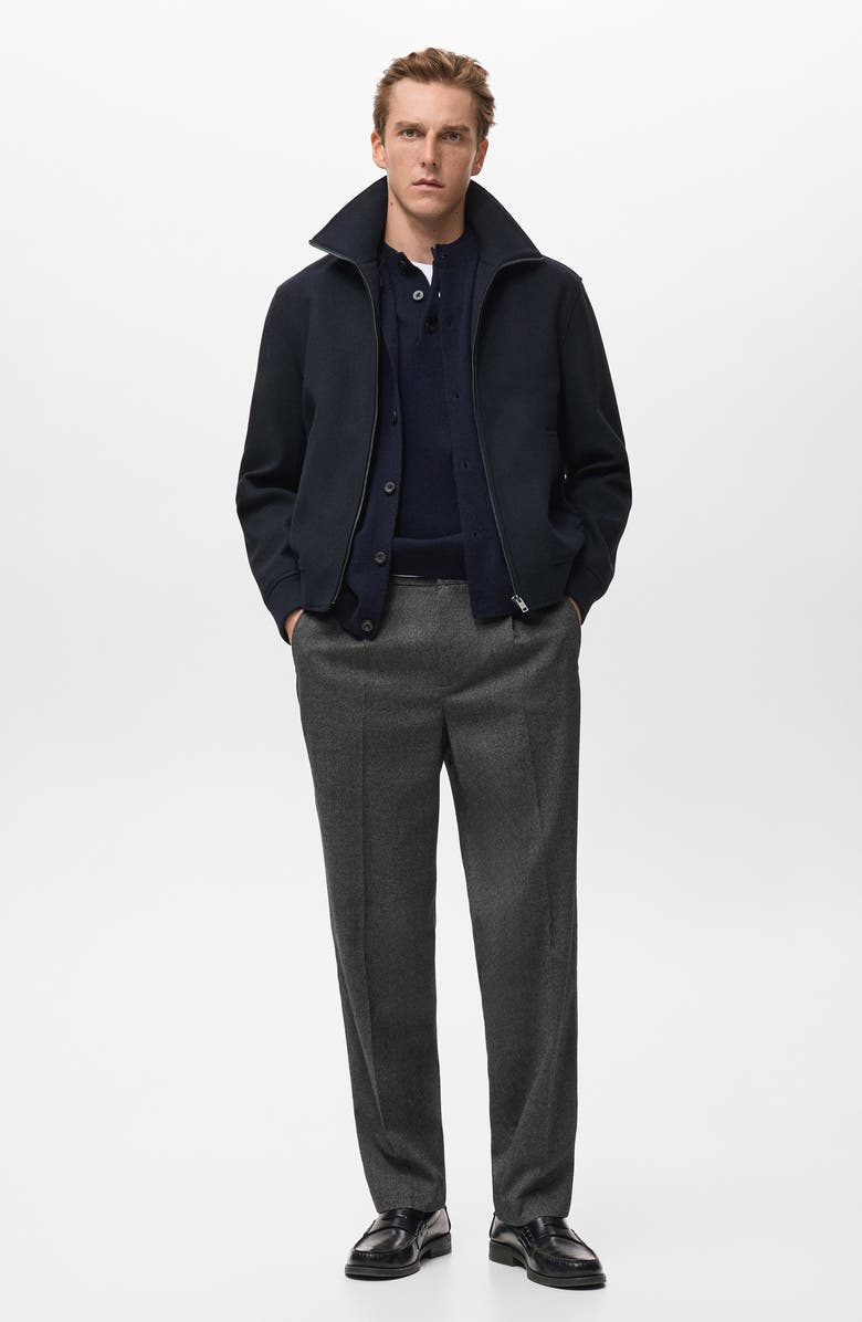 MANGO Textured Zip Front Jacket, Alternate, color, Navy