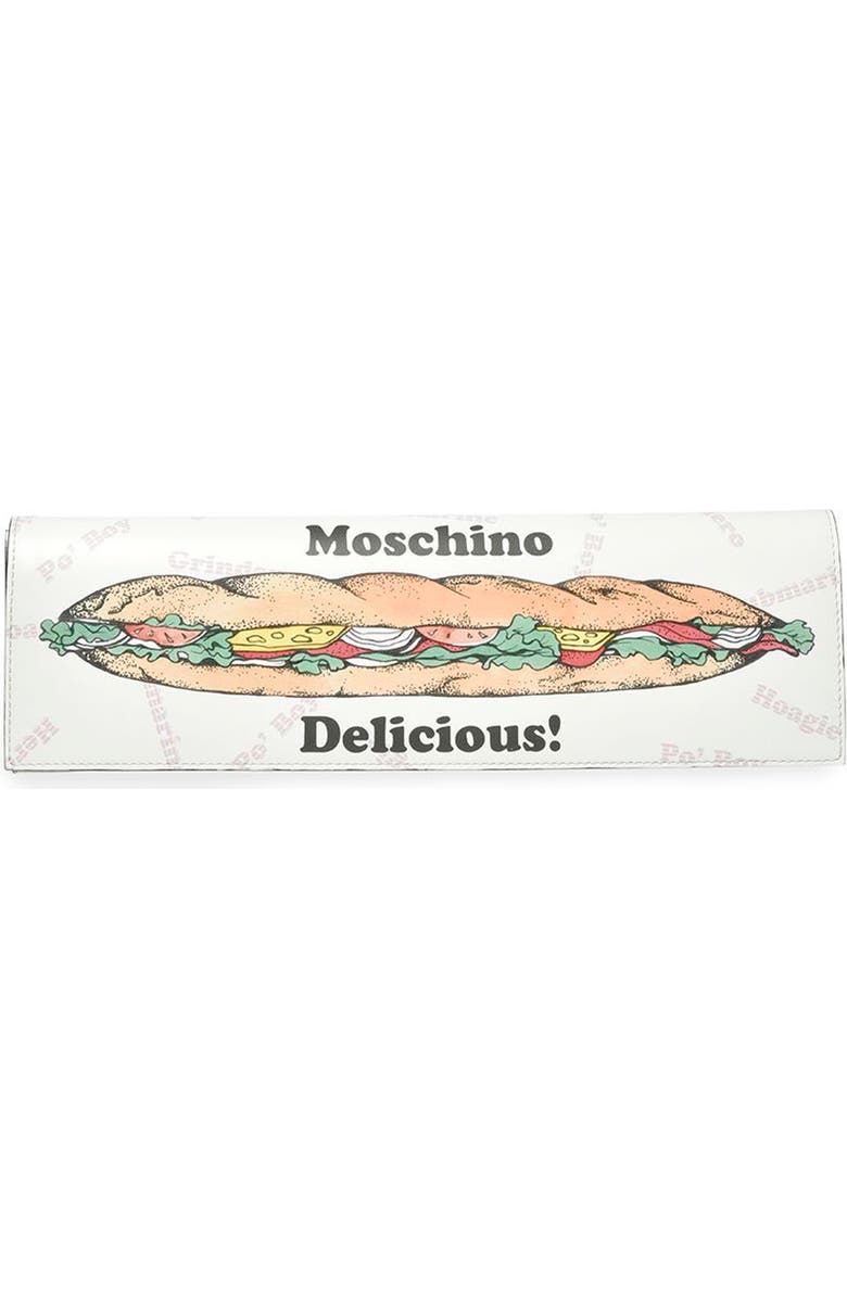 Moschino Sandwich Leather Clutch, Main, color,
