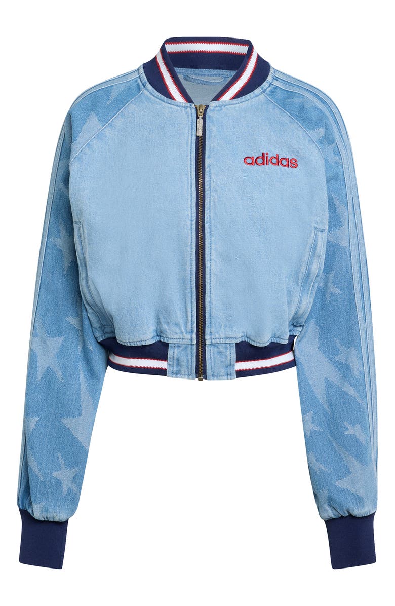 adidas Originals SST Denim Graphic Varsity Bomber Jacket, Alternate, color,