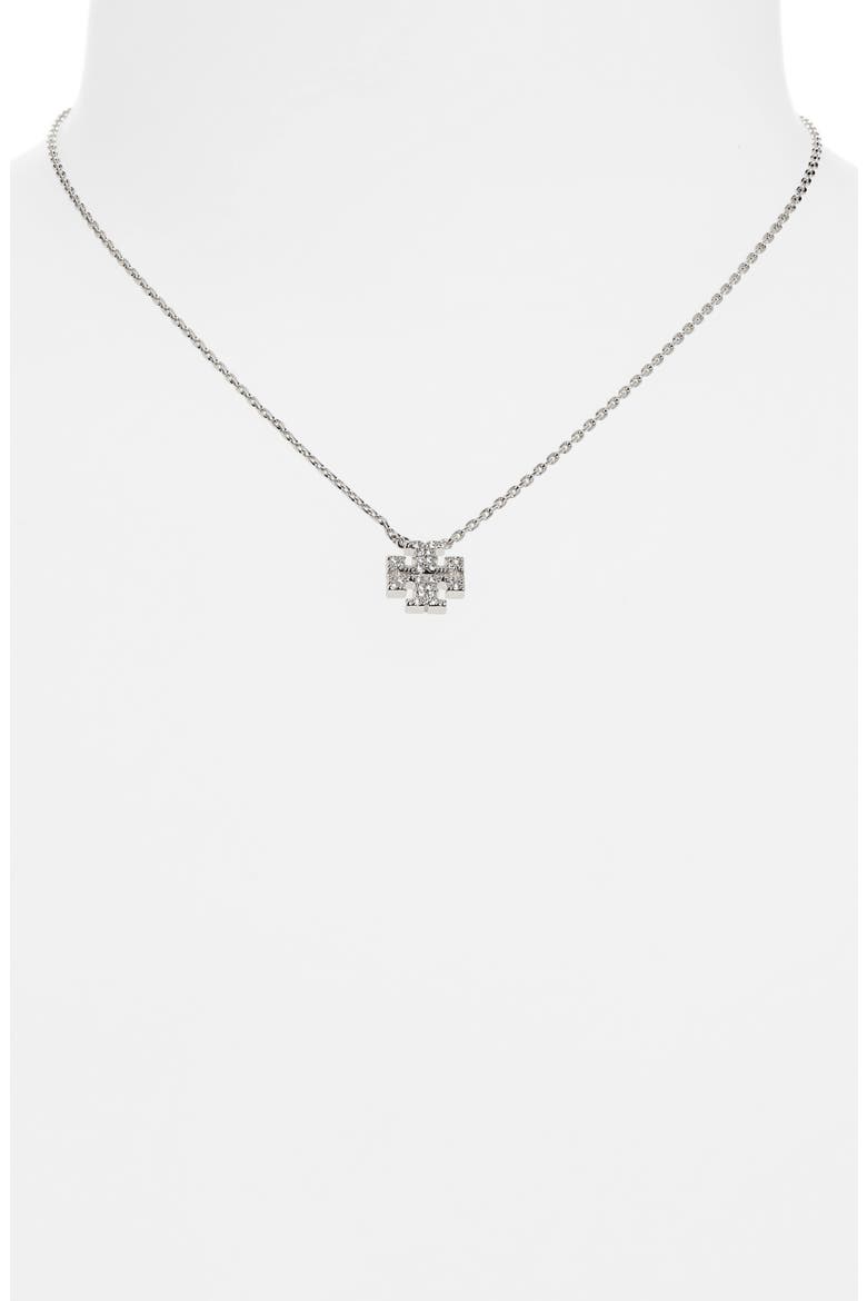 Pavé Logo Charm Necklace, Alternate, color, TORY SILVER