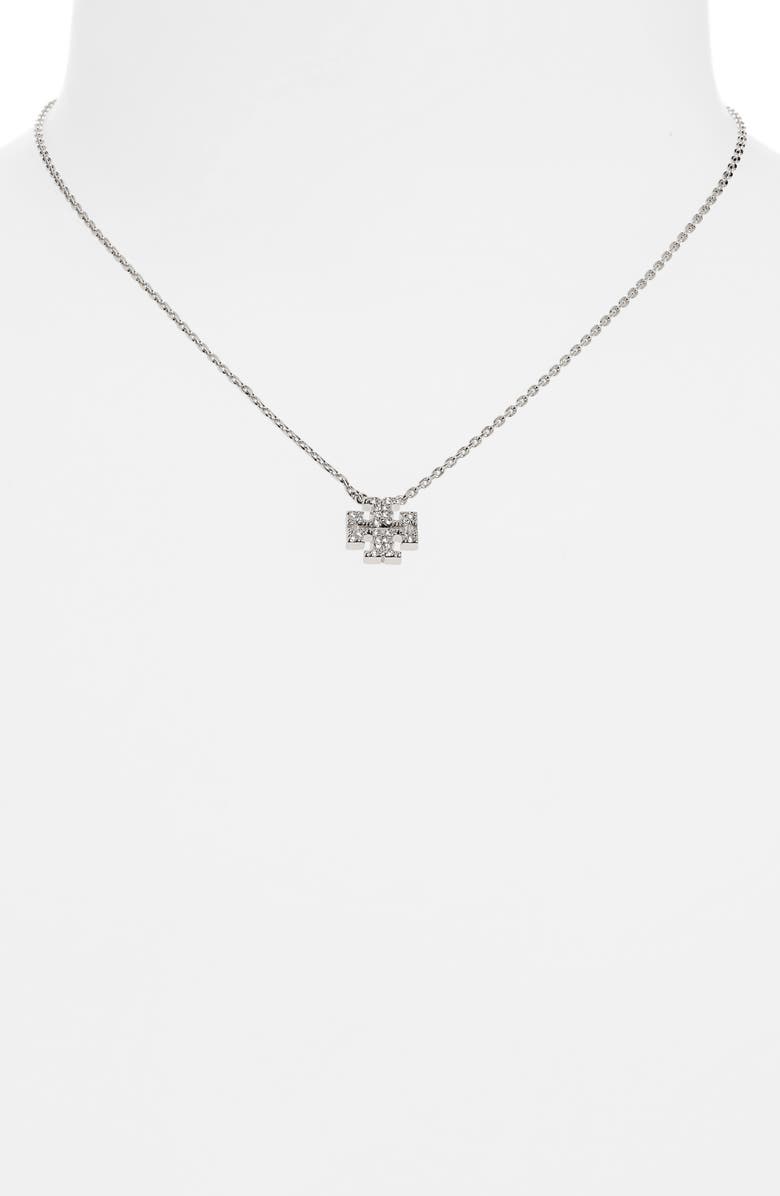 Tory Burch Pavé Logo Charm Necklace, Alternate, color, 