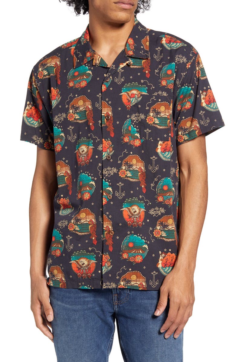 Hurley Trop Flash Short Sleeve Button-Up Camp Shirt, Main, color, 