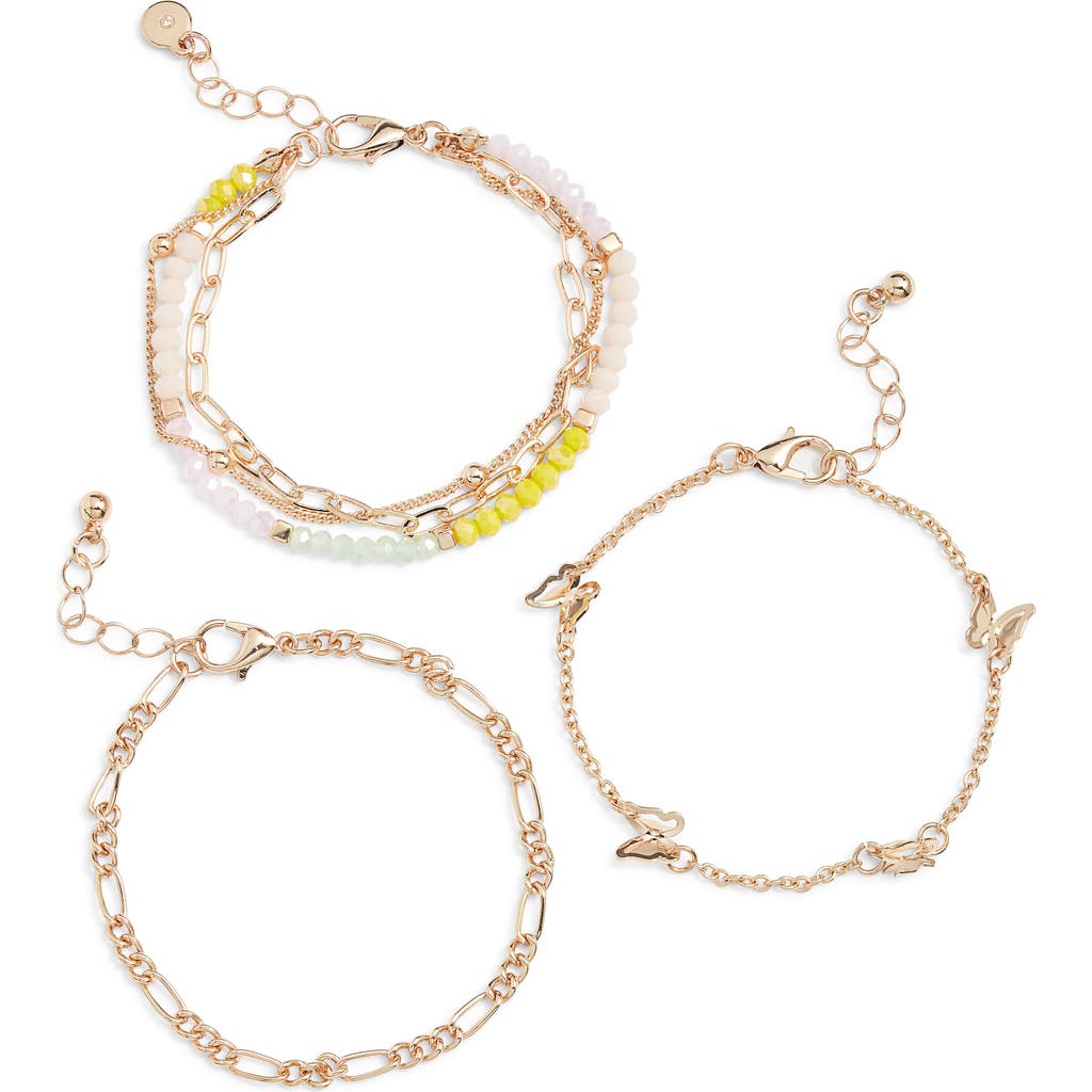 Bp. Butterfly Set Of 3 Bracelets In Gold Light Pink Sage Yellow