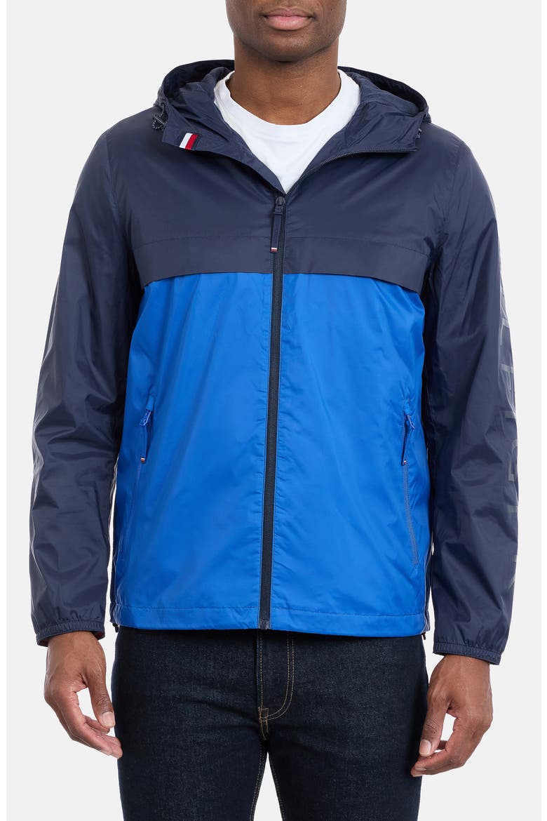 Colorblock Hooded Windbreaker, Main, color, NAVY