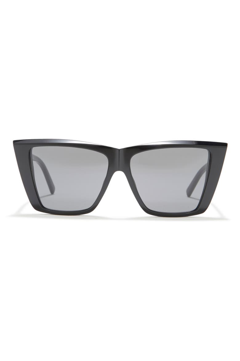 56mm Butterfly Sunglasses, Main, color, SHINY BLACK / SMOKE