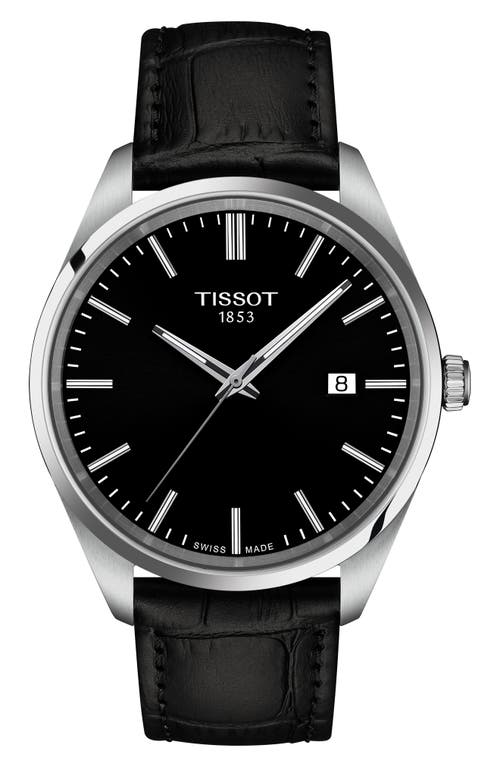 Tissot Men's Swiss Pr 100 Black Leather Strap Watch 40mm In Black