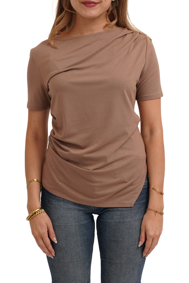 Asymmetrical Hem Short Sleeve Top, Main, color, KHAKI