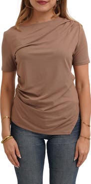 CYRUS Asymmetrical Hem Short Sleeve Top