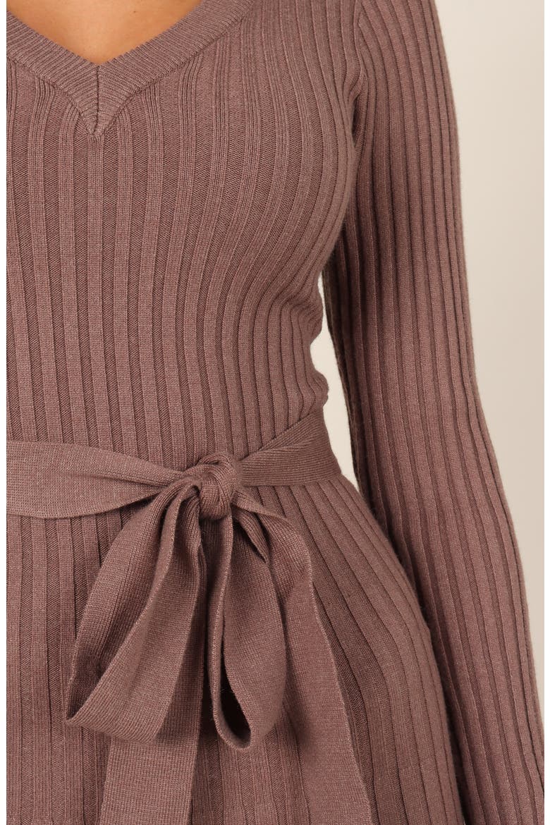 Reigan Tie Waist Long Sleeve Rib Midi Dress, Alternate, color, MOCHA