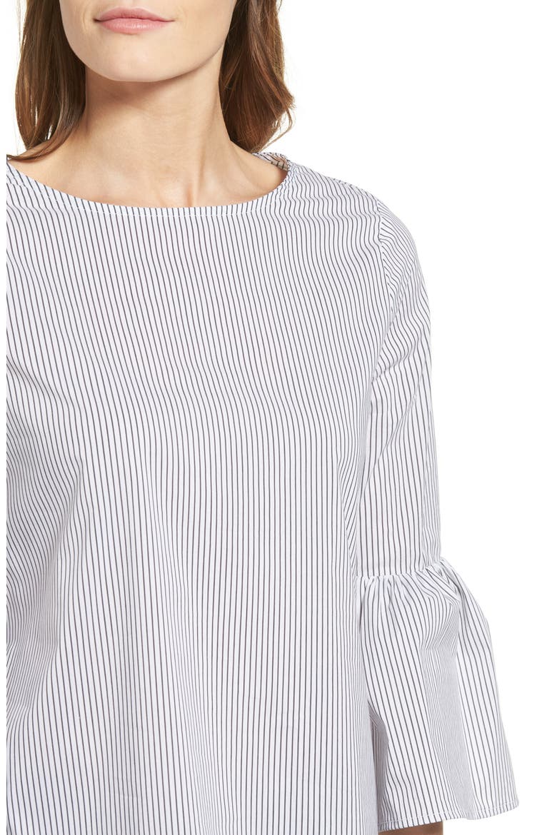 Gibson Bell Sleeve Poplin Top, Alternate, color, WHITE/ CHARCOAL