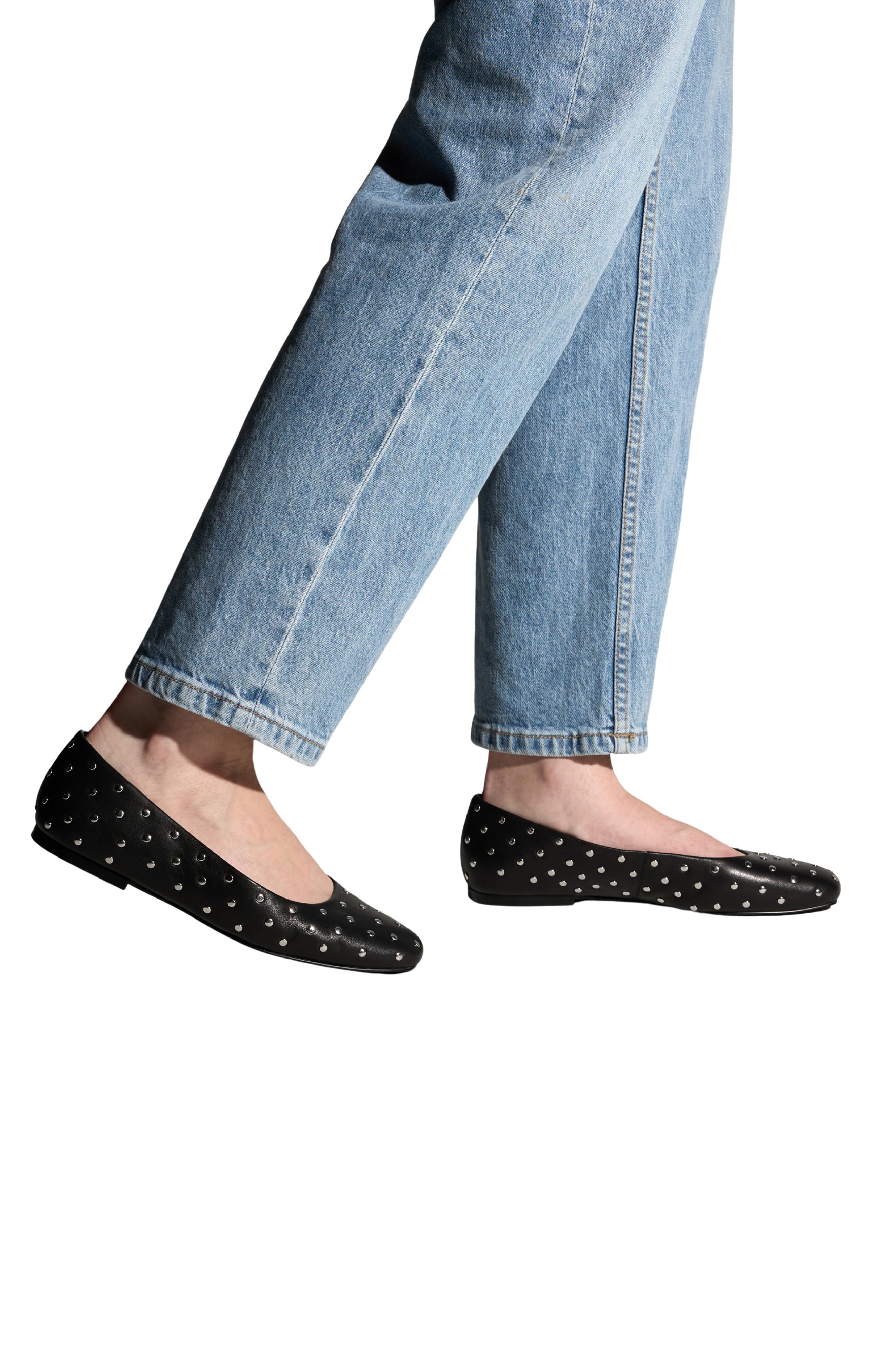 Yosi Samra Sage Stud Ballet Flat, Alternate, color, Black