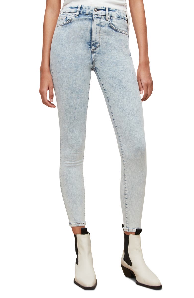 AllSaints Dax High Waist Ankle Skinny Jeans, Alternate, color, Snow Indigo