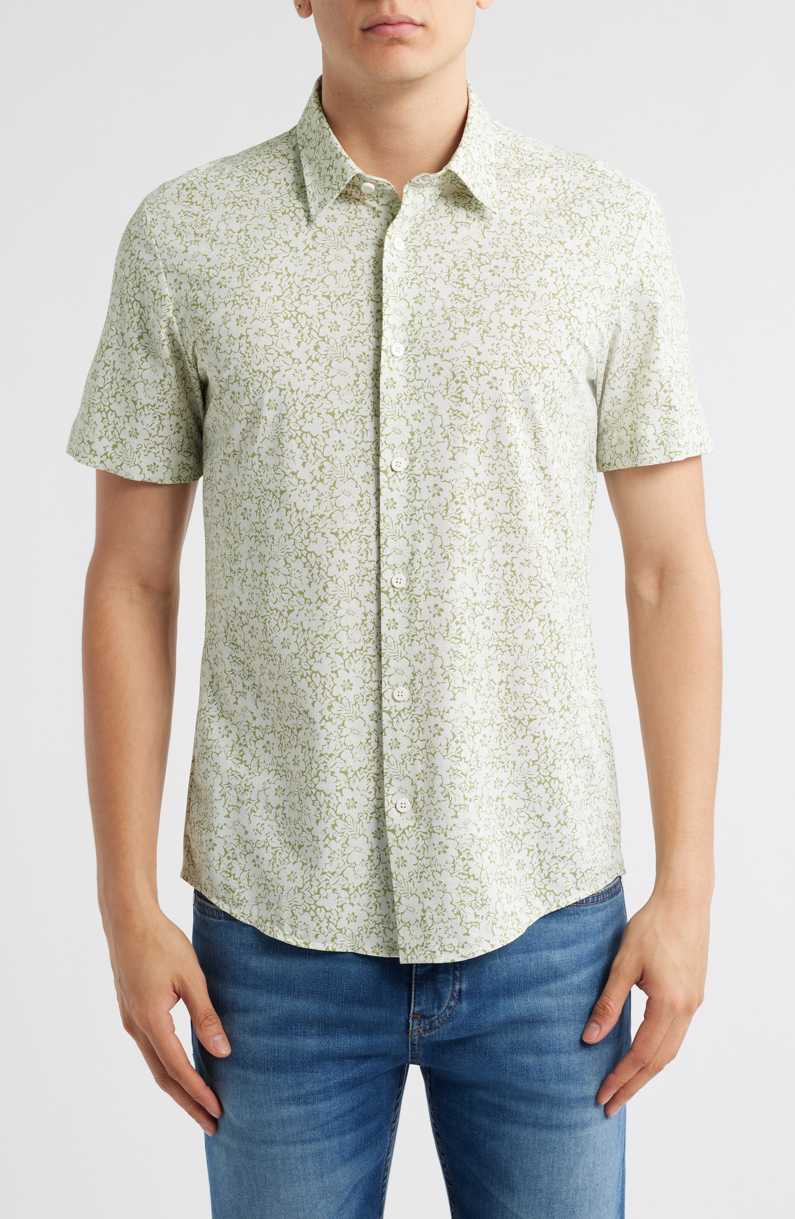 BOSS Roan Floral Short Sleeve Stretch Button-Up Shirt