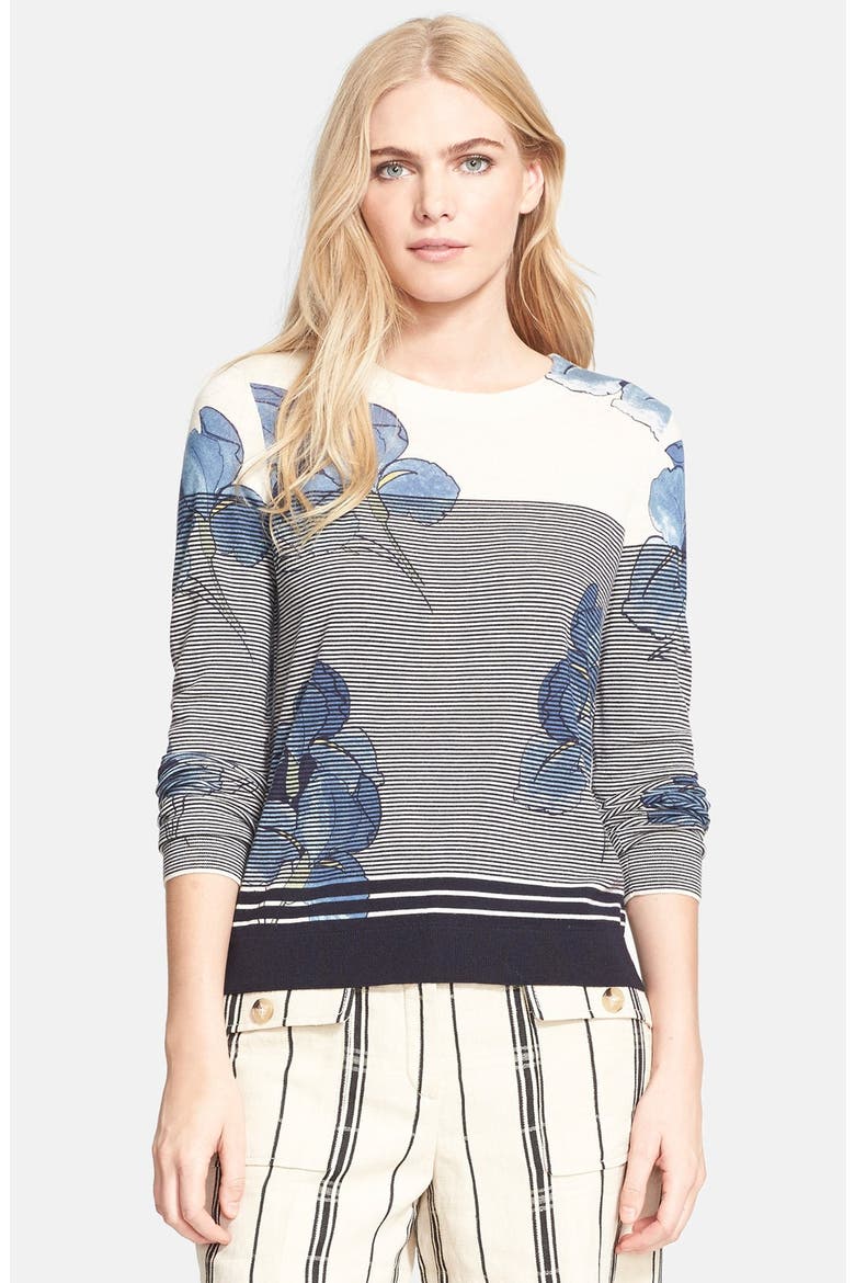 'Audrianna' Print Stripe Merino Wool Sweater, Main, color, BIRCH PERSIA STRIPE