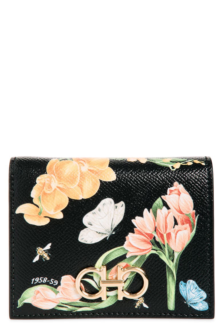 Gancini Leather Compact Wallet, Main, color, EDENSHOES PRINT NERO