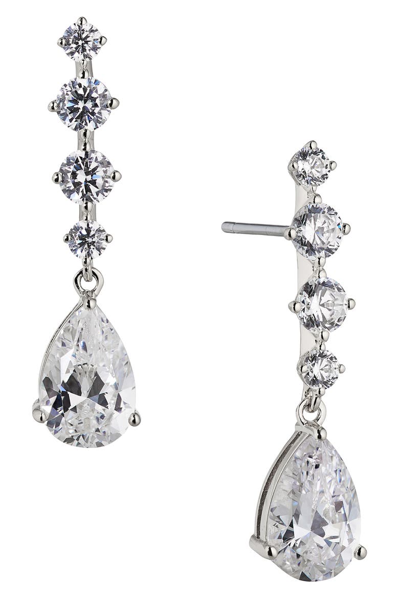 Cubic Zirconia Drop Earrings, Main, color, RHODIUM