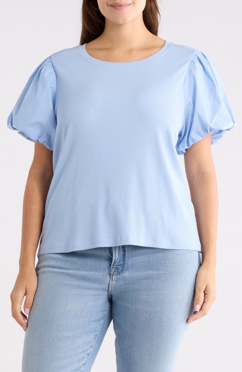 Crewneck Puff Sleeve Top (Plus)