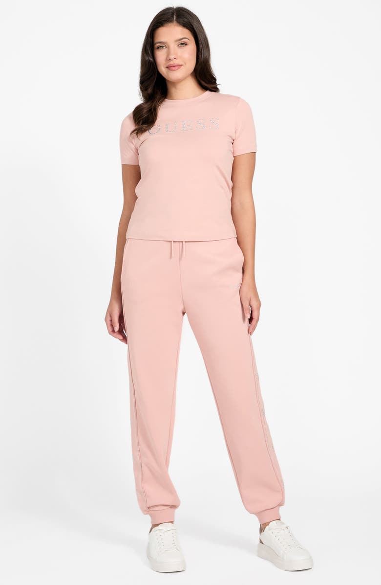 GUESS Octavia Rhinestone Organic Cotton Blend T-Shirt, Alternate, color, Light Pink