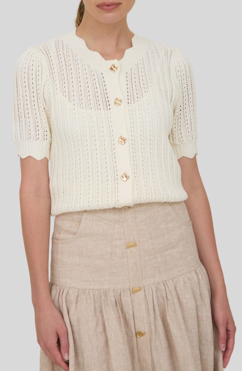 ZOE AND CLAIRE Short Sleeve Semisheer Pointelle Sweater, Main, color, Cream